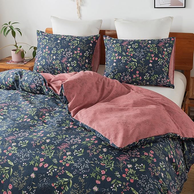 HoneiLife King Duvet Cover Set - 100% Cotton Comforter Cover Floral Duvet Cover Sets,Soft & Breathable Duvet Cover with Zipper Closure and Corner Ties,3pcs Wildflower Comforter Cover Sets- Flower Sea