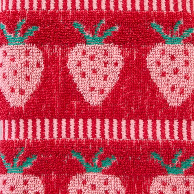 SKL Home Strawberry Jacquard 100% Cotton 2pc Hand Towel Set, Reversible & Decorative for Bath/Kitchen/Bar & Gift, Red
