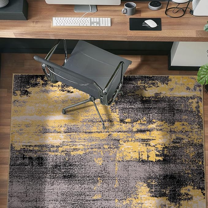 Rugshop Modern Abstract Design Non Shedding Soft Ideal for Living Room,Bedroom,Kitchen Area Rug 7' 10" x 10' Yellow