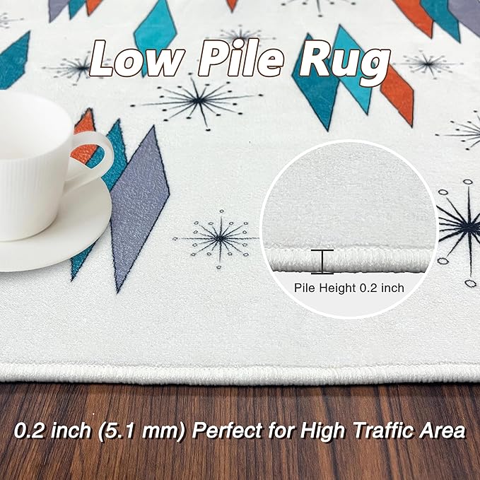 3x5 Mid Century Modern Rug for Entryway Living Room Bedroom Dining Room Atomic Retro Entry Rug Door Mat Indoor Entrance Non-Slip, Machine Washable Carpet Doormat
