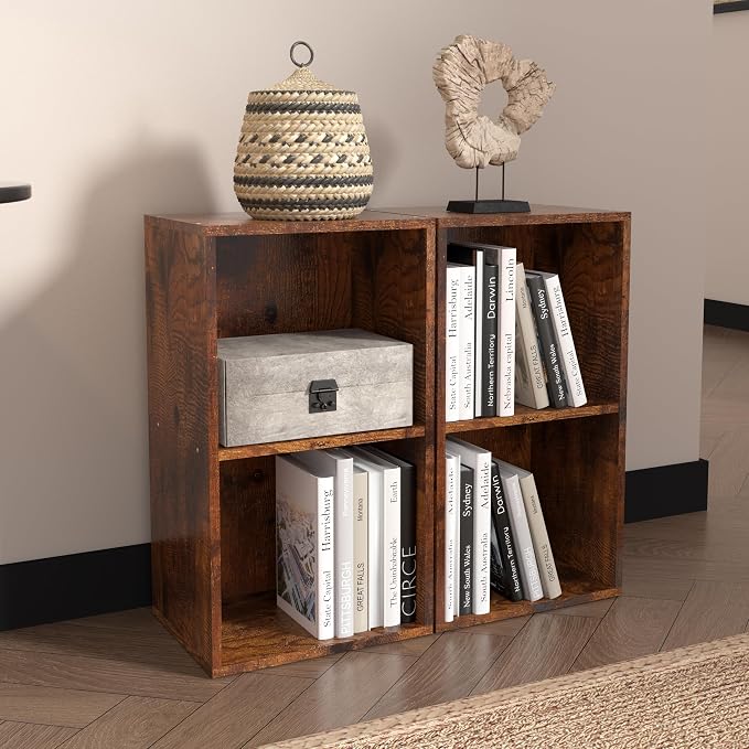 Wooden 2 Cube Storage Organizer, 2 Tier Storage Cubes Storage Display Cubby, Versatile Cubes Shelf and Cubby Organizer for Any Space (Retro Brown, 2 Cube-W(11.8inch)