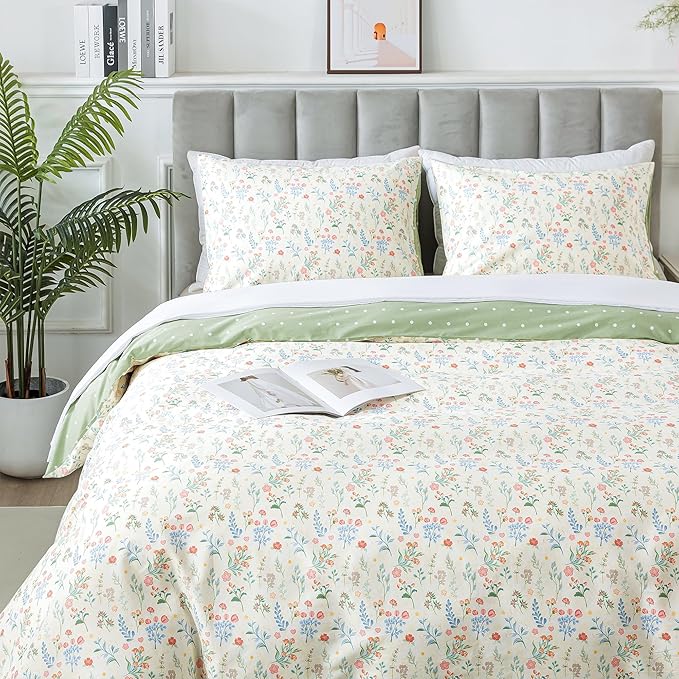 HoneiLife Duvet Dover King Size - 100% Cotton Bedlinen Set, Floral Comforter Cover with Zipper Closure & Corner Ties, 3-PC Wildflower Comforter Cover Sets