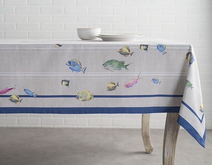 Maison d' Hermine Table Cloth Square Table 100% Cotton 54 x 54 Inches Tablecloth Reusable Decorative for Dining Room Farmhouse Home Valentines Day Decorations Spring Summer - Poisson