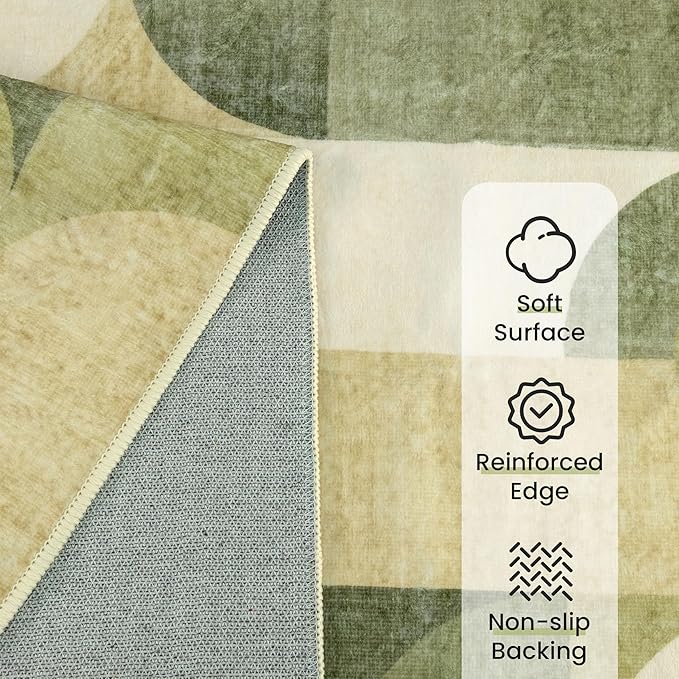 Large Green Area Rugs 9x12 Washable Rug for Living Room Bedroom Dining Room,Modern Geometric Non Slip Carpet