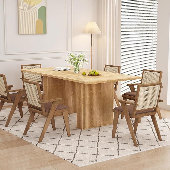 78 Inch Dining Table for 6 8 10, Modern Farmhouse Rectangular Kitchen Table, Long Dining Room Tables with Wood Strip Base for Kitchen Living Room (Natural)