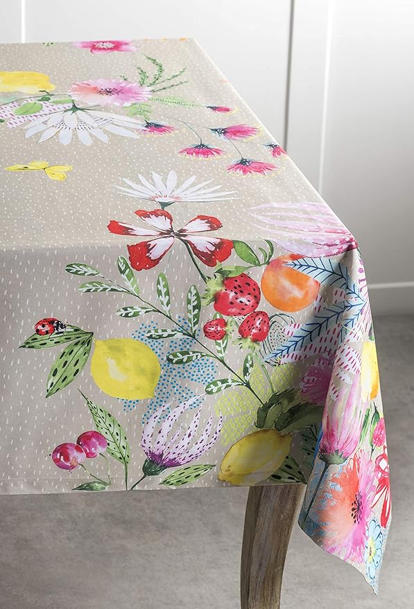 Maison d' Hermine Table Cloth Rectangle Table 100% Cotton 60 x 90 Inches Tablecloth Reusable Decorative for Dining Room Farmhouse Home Valentines Day Decorations Spring Summer - Jardin D'Ete - Fog