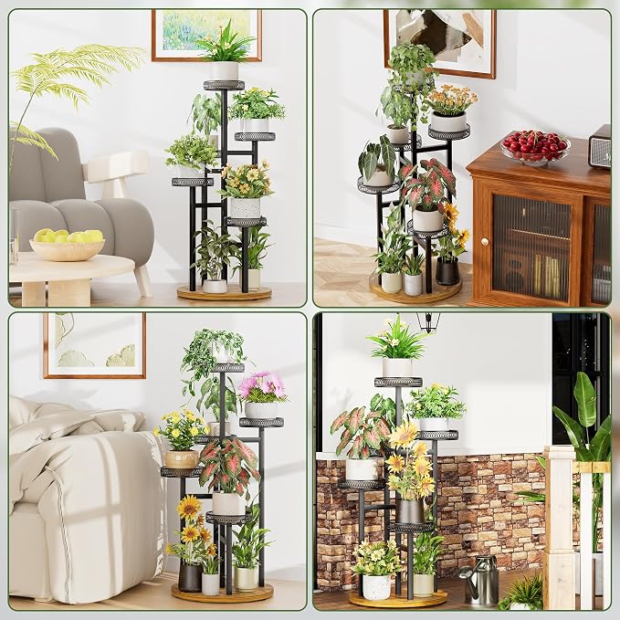 Black Stand Plants, 5-Tier Metal Plant Stands for Outdoor Indoor Plants,Heavy Duty Flower Pot Stands for Multiple Plants,Decoration Display Racks for Patio Garden -BlackFlower