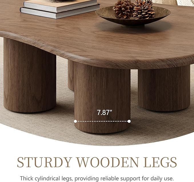 Modern Coffee Table - 47" Small Coffee Table Cloud-Shaped for Living Room, Low Profile Wooden Center Table with Curved Edges for Small Spaces & Contemporary Decor