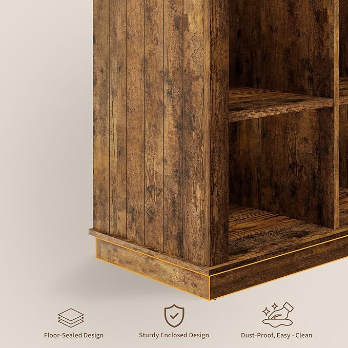 GarveeHome 8 Cube Storage Organizer Bookshelf, 3 Tier Farmhouse Horizontal Bookcase, 62 in Wood Storage Bookcase for Entryway, Long Low Bookshelves for Living Room-Retro Brown