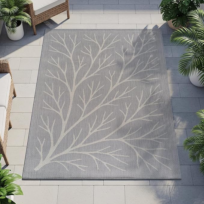 Washable Indoor Outdoor Rug 6x9 Modern Area Rugs Branch Pattern Non Shedding Waterproof Easy Clean Patio Deck Porch Living Room Bedroom Garden RV (6 X 9 Gray)