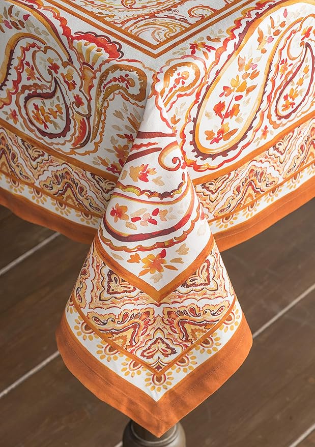 Maison d' Hermine Table Cloth Square Table 100% Cotton 60 x 60 Inches Fall Tablecloth Reusable Everyday Use for Thanksgiving Christmas Decorations Dining Farmhouse Party (Palatial Paisley)
