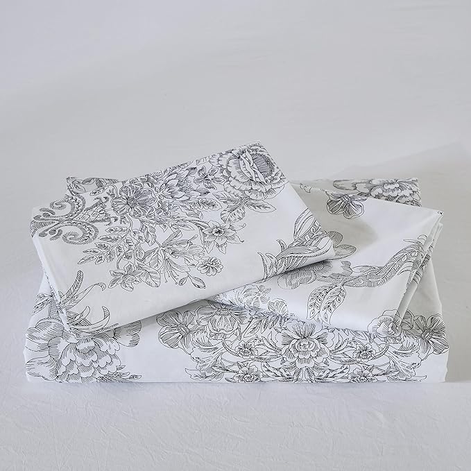 100% Cotton Duvet Cover Set King Size – Elegant Damask Print, Soft & Breathable Bedding with Zipper and Corner Ties, 3-Piece Reversible Comforter Cover Set