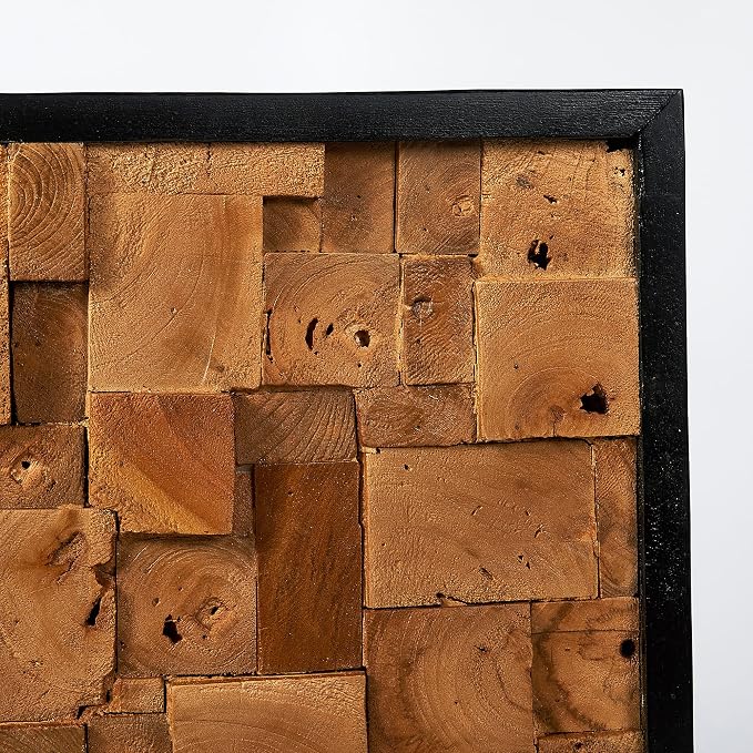 Greenage Reclaimed Teak Wood Wall Decor 17"x17" Farmhouse Simetris Square Wall Art Rustic Geometric Pattern Wall Hanging Decoration Wooden Frame Wall Panel for Home Living Room Bedroom