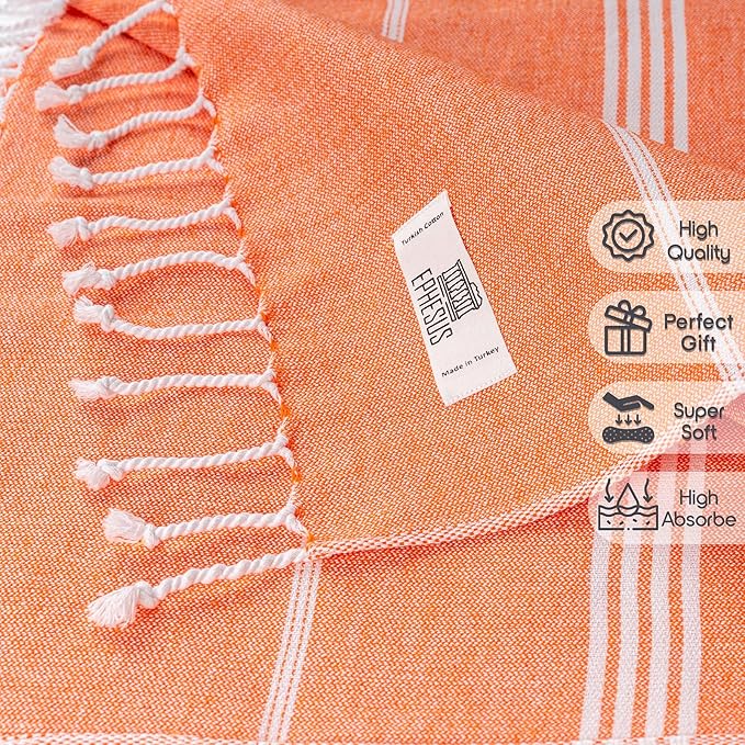 Hand Towels - Set of 6 | 18" x 30" - Decorative Turkish Hand Towel for Bathroom, Kitchen, Guest, Face, Hair, Tea, Dishcloth (Sultan, Orange)