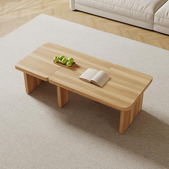 Modular Modern Coffee Table for Living Room, Free Adjustable Shape, Minimalist Square Living Room Tea Table, Light Wood Nesting Table Set of 2
