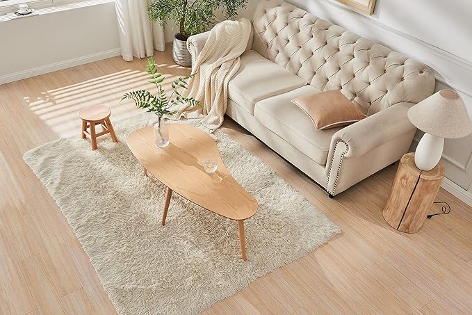 Solid Wood Table Desk, Coffee Table End Table Round for Kitchen Dining Room, Living Room, Bedroom and Restaurant, 4 Legs Removable-Natural