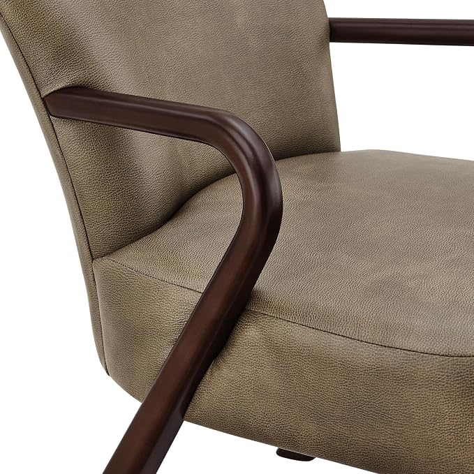 Modway Arden Faux Leather Upholstered Accent Armchair in Mushroom – Mid-Century Modern Lounge Chair with Curved Wood Frame
