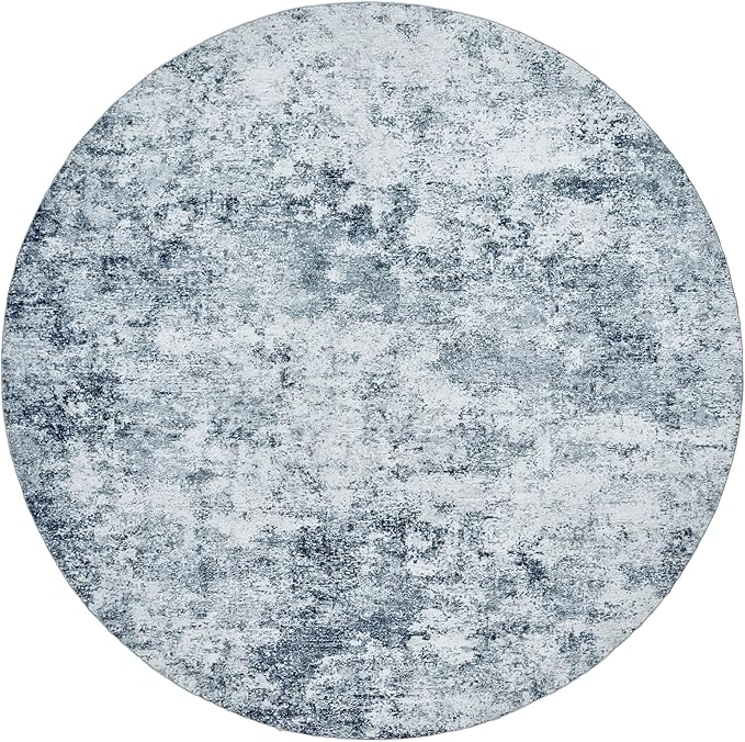 WITSHOCK 6ft Round Area Rug for Living Room: 6x6 Washable Neutral Modern Abstract Soft Thin Rug Indoor Floor No Slip Rug Carpet for Bedroom Under Dining Table Home Office Decor (Blue)