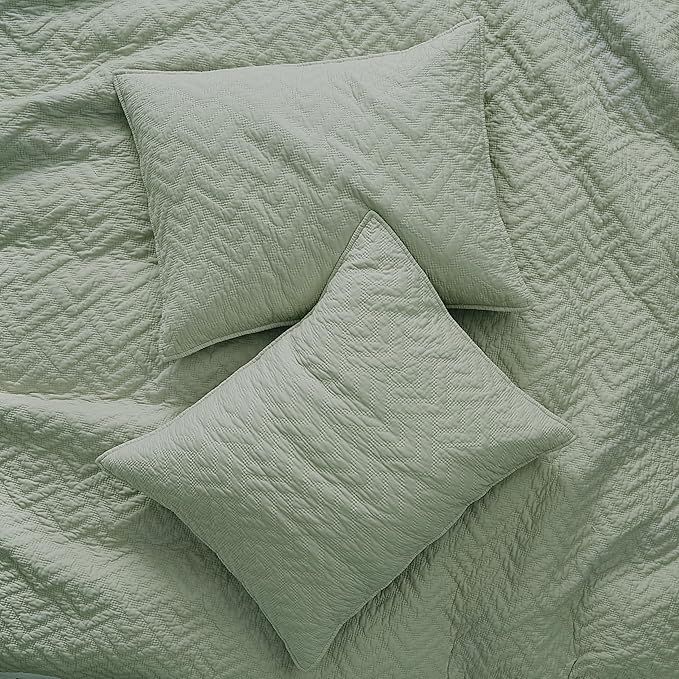 palassio 100% Cotton Textured Bedding Sets with 2 Pillow Shams,Sage Green California Cal King Size,3 Pieces