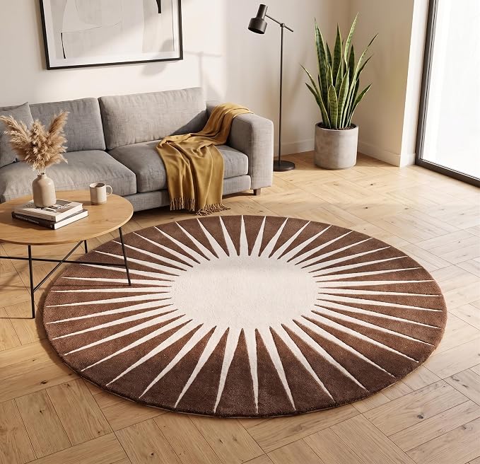 Restoration and Renovation Modern Round Area Rug – Hand-Tufted with 100% NZ Wool, Thick & Soft Circular Carpet for Living Room, Bedroom & Dining Room Decor (Brown, 10' Round)