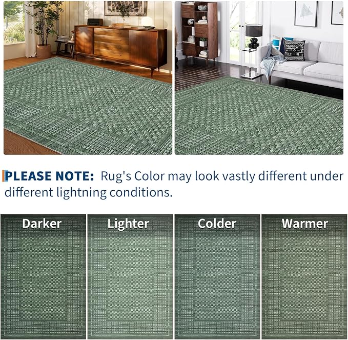 Washable Rugs 10x13 Rug for Living Room Modern Bedroom Rug Aesthetic Green Large Area Rug Non Slip Throw Rugs Soft Low Pile Stain Resistant Carpet for Dining Room 10'x13' Green