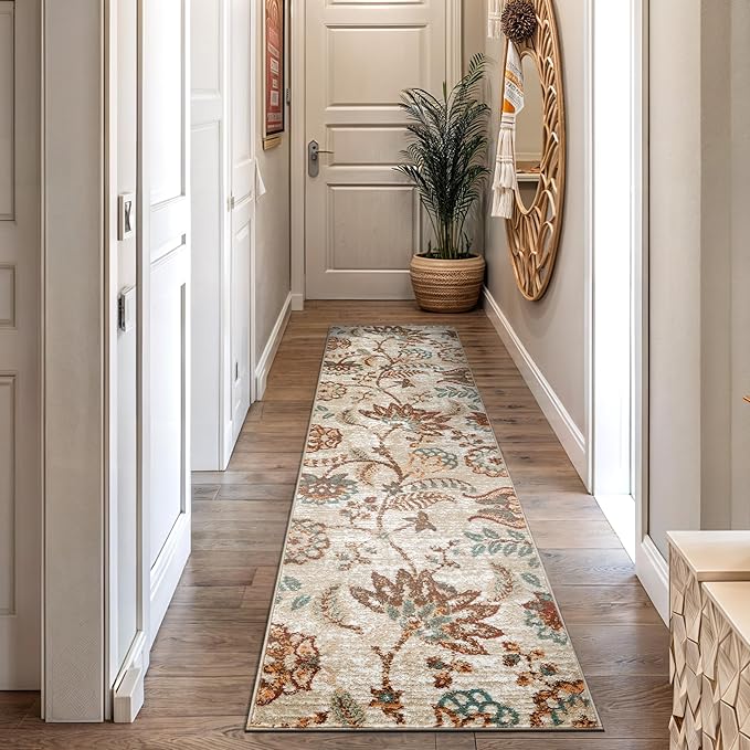 Rugshop Beige Floral Runner Rug- Vintage Botanical Indoor Carpet for Living Room, Bedroom, or Dining Room – Non-Shedding, Soft Low-Pile Traditional Runner Rug 2' 3" x 8'