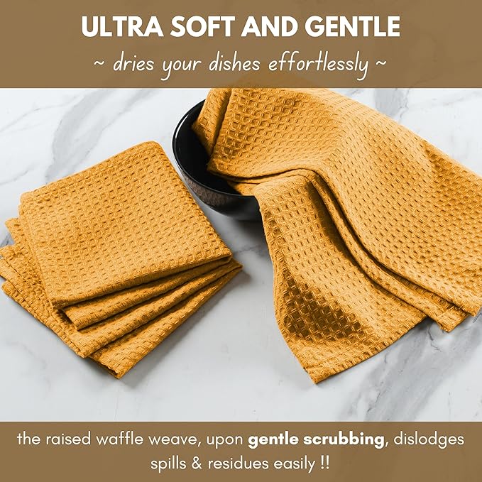 Native Fab Cotton Kitchen Towel & Dish Cloth 8 Piece Set - Machine Washable, Absorbent & Durable Towels for Cleaning, Cooking, Baking - Ideal for Home, BBQ, Everyday Use - Mustard Yellow