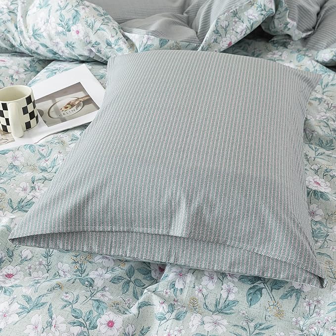 HoneiLife Wildflower Duvet Cover Queen - 100% Cotton Comforter Cover 3-PC, Botanical Bedlinen Set with Zipper Closure & Corner Ties, Floral Comforter Cover Sets, Greenery