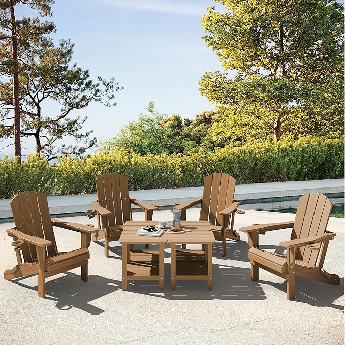 SERWALL Double Adirondack Side Table Rectangular End Table Set of 4, Brown