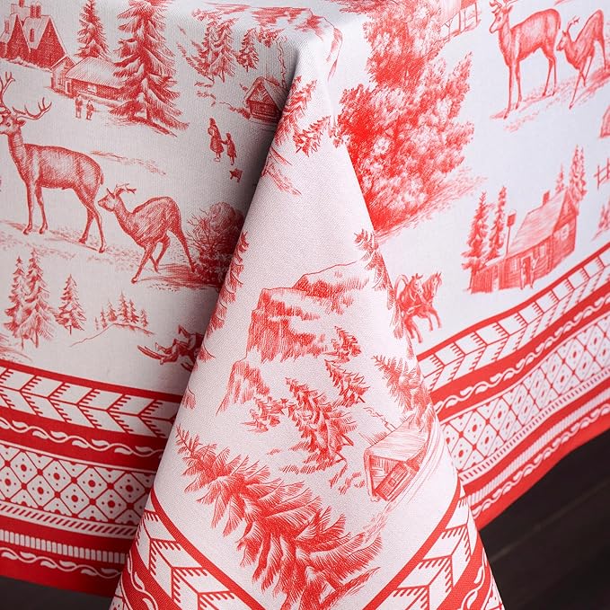 Maison d' Hermine Table Cloth Rectangle Table 100% Cotton 70 x 120 Inches Fall Tablecloth Reusable Everyday Use for Thanksgiving Christmas Decorations Dining Farmhouse Party (Winter Jouy)