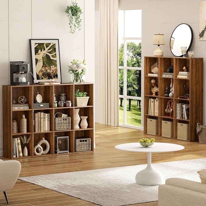 VDNEND Wooden Storage Organizer with Closed Back Panel, 11in Cube Shelf Opening, Bookshelf, Display Shelf,Closet Cabinet for Home and Office (Brown, 12-Cube 35.98L*9.45W*47.72H)