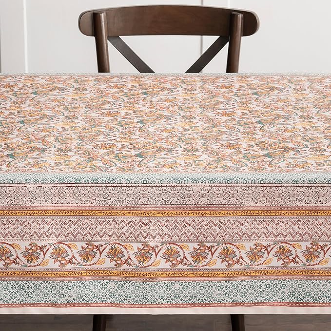 Maison d' Hermine Table Cloth Rectangle Table 100% Cotton 54 x 72 Inches Fall Tablecloth Reusable Everyday Use for Thanksgiving Christmas Decorations Dining Farmhouse Party (Nila)