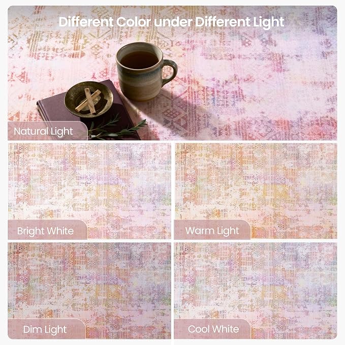 Kokia Abstract 8x10 Area Rugs Living Room Washable Low Pile Non-Slip Indoor Decor Pink Orange Carpet Foldable Stain Resistant Ombre Rugs Bedroom Dining Room, Oslo Liora
