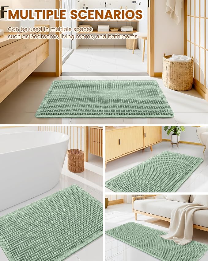 Smiry Waffle Bath Mat 24x16, Extra Soft Absorbent Bathroom Rugs, Non Slip Machine Washable Quick Dry Bath Rugs for Bathroom Floor, Tub, Shower, Home Decor Accessories, Sage Green
