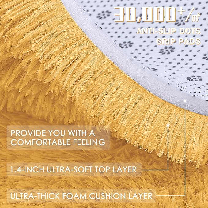OLANLY Area Rugs for Living Room Bedroom, Machine Washable 4x5.9 ft Soft Fluffy Shaggy Bedside Rug, Indoor Floor Carpet for Kids Girls and Boys, Dorms, Nursery Rooms, Home Decor, Mustard Yellow