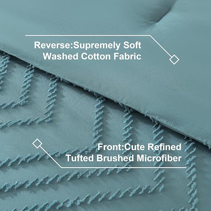 Litanika Grayish Teal California King Size Comforter Set with Sheets - 7 Pieces Bed in a Bag California King Boho Tufted Complete Bedding Sets with Comforter, Sheets, Pillowcases & Shams