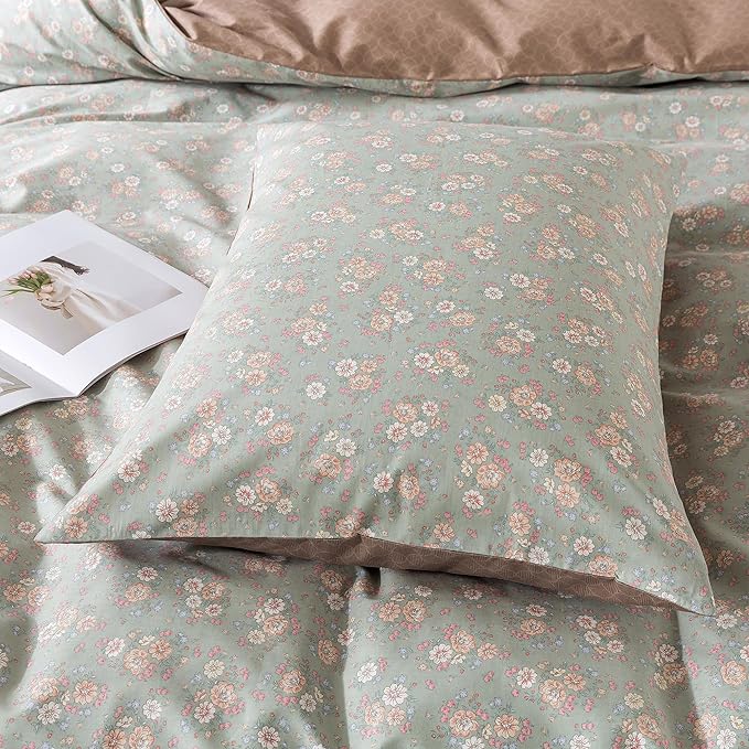 HoneiLife Wildflower Duvet Cover Queen - 100% Cotton Comforter Cover Sets, Floral Duvet Cover Sets,Botanical Bedlinen Set with Zipper Closure & Corner Ties, Vitality