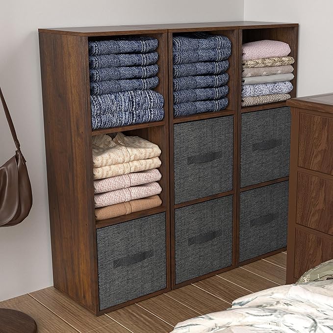 3 Cube Storage Organizer, 3Tier Cube Low Bookcase Freestanding Storage Display Organizer, Three-Cubes Open Shelf Bookshelf for Home Office (Dark Walnut,Black Walnut, 3-Cube)