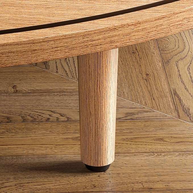 Round Coffee Table, 31.5" Fluted Center Table with Storage, Lift-Top Coffee Table with Adjustable Footpads, Sliding Door, Mid-Century Modern Center Table for Living Room, Small Space (Nature)