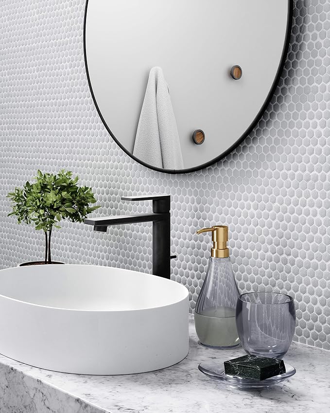 Umbra Hubba Round Wall Mirror with Metallic Frame, Modern Style for Bathroom, Entryway, Living Room and More, 34-Inch, Titanium