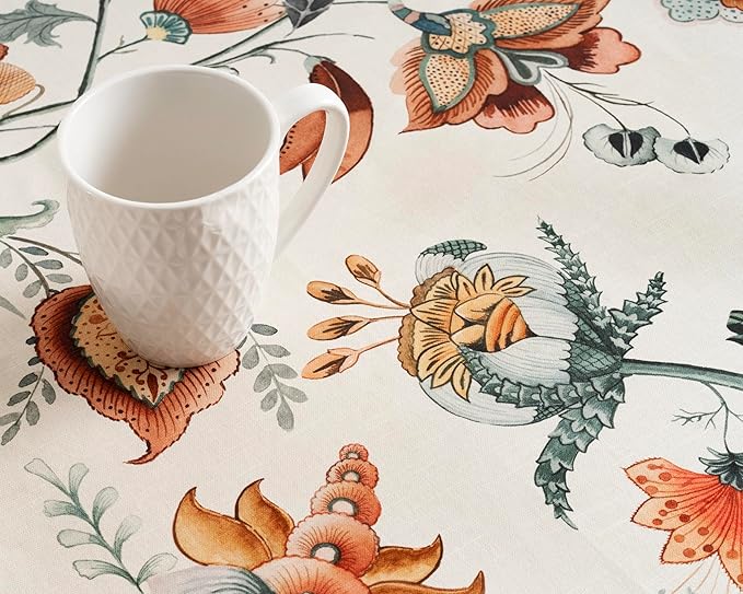 Maison d' Hermine Table Cloth Rectangle Table 100% Cotton 70 x 108 Inches Fall Tablecloth Reusable Everyday Use for Thanksgiving Christmas Decorations Dining Farmhouse Party (Dalida)