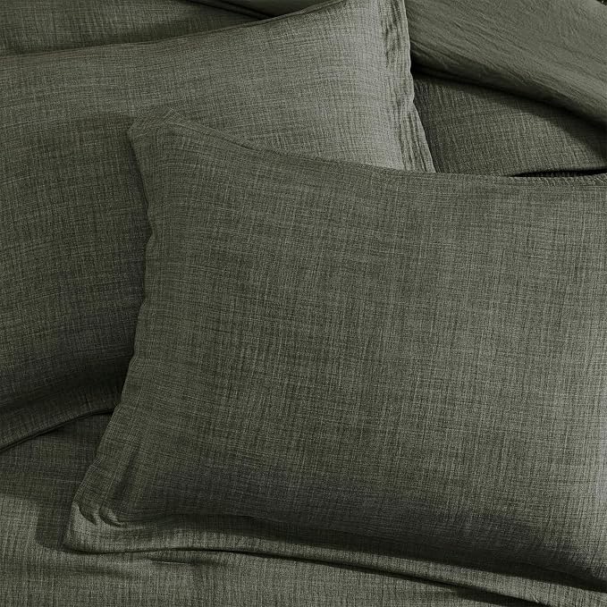 Geniospin California King Comforter Set - 7 Pieces Comforter King Size, Soft Solid Bedding Set for All Season, Textured Bed in a Bag with Sheets, Pillowcases & Shams (Dark Green,104''x96'')