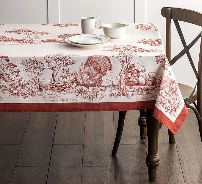 Maison d' Hermine Table Cloth Rectangle Table 100% Cotton 70 x 120 Inches Fall Tablecloth Reusable Everyday Use for Thanksgiving Christmas Decorations Dining Farmhouse Party (Holy Jouy - Red)