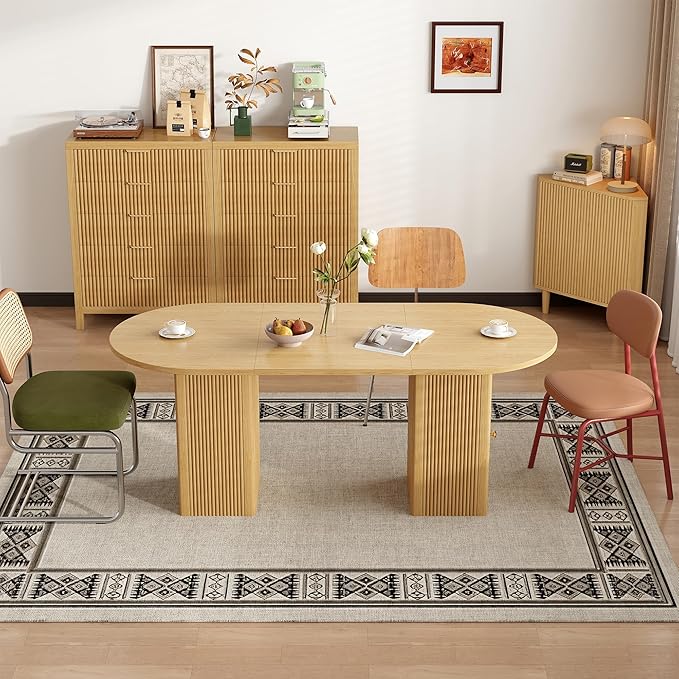 Round Dining Table for 4-8, 70.87 Inches Dining Room Table with Storage Shelf Base, Circle Kitchen Tables for Dining Room, Kitchen, Living Room (Nature Oak)
