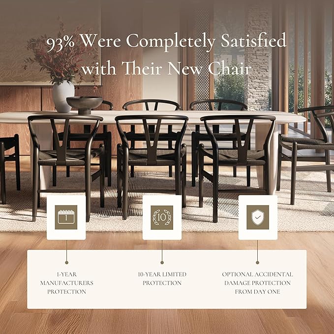 Poly & Bark Weave Dining Chairs – Mid-Century Modern Wishbone Dining Chairs with Arms, Solid Wood Frame, Indoor Use – Pitch Black – Single - Ideal for Dining Room, Kitchen or Stylish Accent Setting