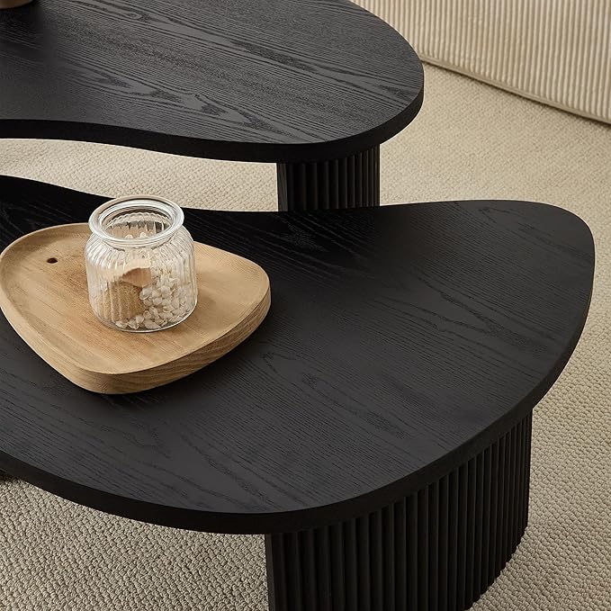 Nesting Coffee Table Set of 2, Irregular Shape Center Table 2-Piece Modern Side Table End Table for Living Room Aoartment Office, Black