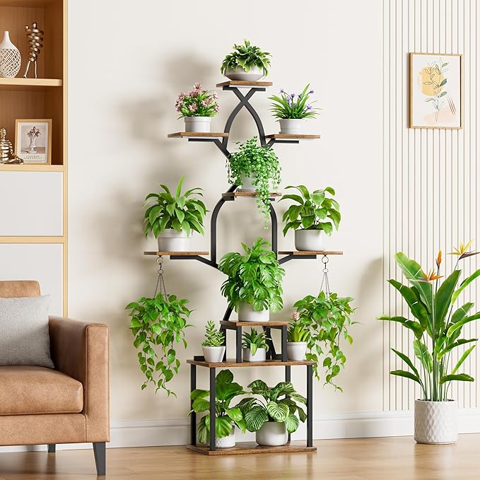 Plant Stand Indoor with Grow Lights - 7 Tier Indoor Plant Shelf, 64" Tall Plant Stands for Indoor Plants, Corner Metal Plant Stand, Plant Holder for Living Room, Porch, Black