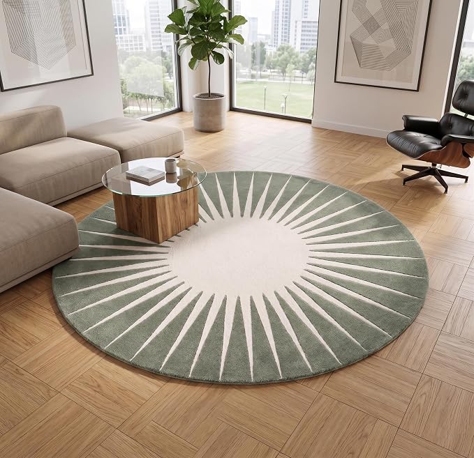 Restoration and Renovation Modern Round Area Rug – Hand-Tufted with 100% NZ Wool, Thick & Soft Circular Carpet for Living Room, Bedroom & Dining Room Decor (Sage Green, 4' Round)