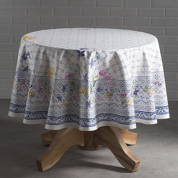 Maison d' Hermine Table Cloth Round Table 100% Cotton 63 Round Inches Tablecloth Reusable Decorative for Dining Room Farmhouse Home Valentines Day Decorations Spring Summer - Faience