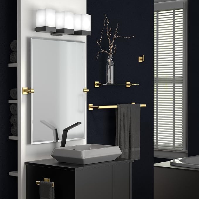 Gatco 4061 Elevate 18" Towel Bar, Brushed Brass/Wall Mounted 18 Inch Towel Holder for Bathroom